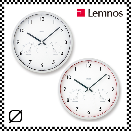 LEMNOS レムノス Air Clock エアークロック ブラウン レッド LC09-11 電波時計 温湿度計付き 掛け時計 直径30.0cm スタンド付き