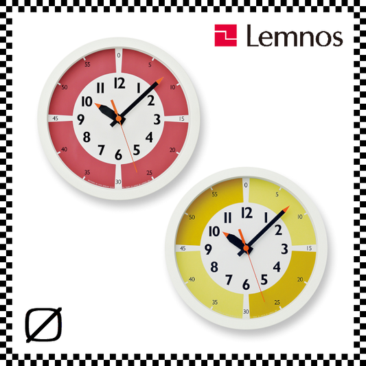 LEMNOS レムノス fun pun clock with color! フンプンクロック イエロー レッド YD15-01 掛け時計 直径24.8cm